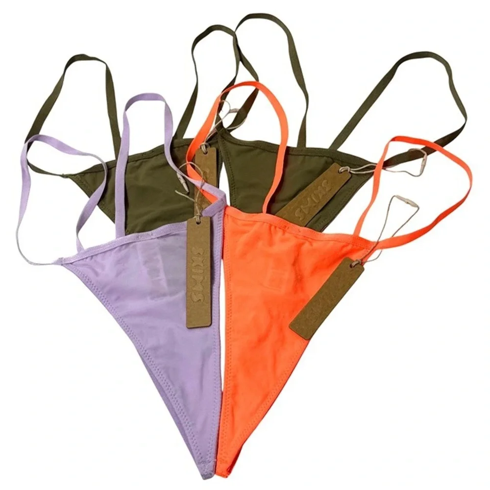 SKIMS Fits Everybody Micro Thongs Lot of 4 Khaki Neon Orange Sugar Plum 3X